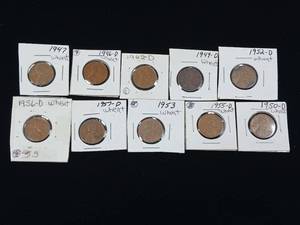 lot 280 image: Lot of 10 Wheat Pennies mixed years in protective sleeves � Made in USA � Tax Exempt