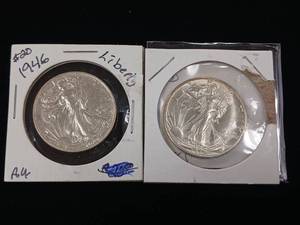 lot 281 image: Amazing Bright  Uncirculated 1946 and 1942  90% Silver Walking Liberty Half Dollars - 2 Coins Total � One Dollar Face Value � Tax Exempt Constitutional Currency