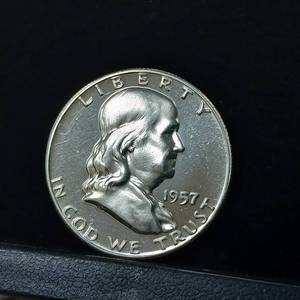 lot 284 image: 1957 Pristine Uncirculated Franklin Half Dollar -  Tax Exempt Constitutional Currency � 1 coin total