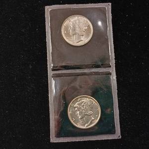 lot 291 image: 90% Silver Mercury Dimes - 2 Coins Total � Pristine Condition � Tax Exempt Constitutional Currency � Mixed Years