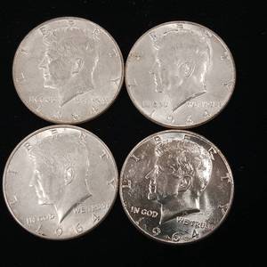 lot 292 image: Lot of 1964 Kennedy Half Dollars � 4 coins total in excellent condition � 2 dollars total Face Value -  Tax Exempt Constitutional Currency