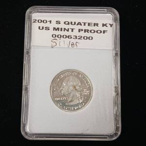 lot 295 image: 2001S Quarter Proof � KY US Mint � Silver Coin .999% - Unique � Tax Exempt