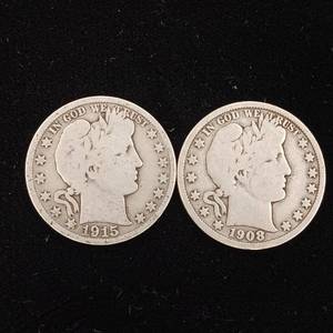 lot 297 image: 1903 and 1915S 90% Silver Barber Half Dollars � Tax Exempt � One dollar face value