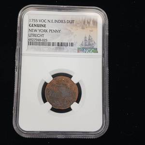 lot 310 image: 1755 Voc N.E. Indies � Genuine -  New York Penny � Tax Exempt