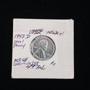 lot 311 image: Pristine quality Steel Penny Uncirculated 1943D � Grade 65 � Tax Exempt