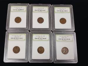 lot 315 image: International Numismatic Bureau � 6 total Wheat Pennies in cases- mixed years � Tax Exempt Constitutional Currency