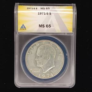 lot 320 image: MS 65 1971-S Eisenhower 40% Silver Dollar in case � Tax Exempt