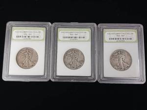 lot 327 image: International Numismatic Bureau � 3 total Walking Liberty Half Dollars Mixed Years � Tax Exempt Constitutional Currency