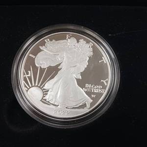 lot 332 image: 2022 American Eagle One Ounce Silver Proof Coin � US Mint � Pristine � Tax Exempt � In original box