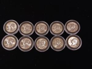 lot 333 image: Pristine 1964 90% Silver Washington Quarters � 10 Coins Total  � Tax Exempt Constitutional Currency - Coins Total in nice display protective cases
