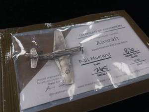 lot 334 image: 8.6 Grams .999% pure Silver � Authentic � Hand Crafted Aircraft � Tax Exempt -  P-51 Mustang � Serial # 265 � 2025