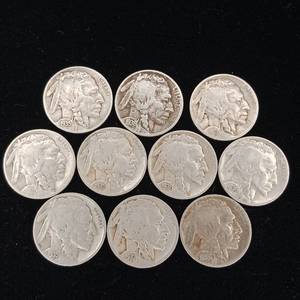 lot 340 image: Large Lot of Buffalo Head Nickels � 10 Total � Tax Exempt