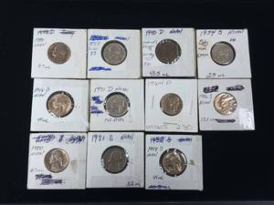 lot 342 image: Large Lot mixed years Jefferson Nickels � 11 Coins Total � Tax Exempt Constitutional Currency
