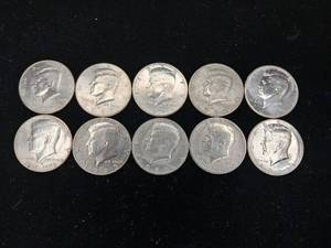 lot 351 image: Large Lot of Kennedy Half Dollars � 10 Coins Total � Mixed Years -  Tax Exempt