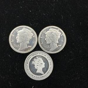 lot 357 image: 110 ounce pure silver .999% bullion replica coins � 3 coins total � Tax Exempt