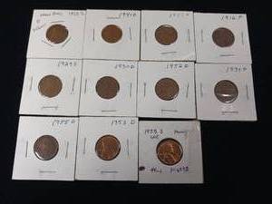 lot 364 image: Large Lot of mixed years Lincoln Wheat Pennies � including 1955 Proof quality � 11 coins total � tax exempt