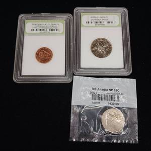 lot 367 image: International Numismatic Bureau DCAM Proof 2003-s Illinois quarter � 2009 P Lincoln Log Cabin Commemerotive BU � Uncirculated Arcadia � tax exempt