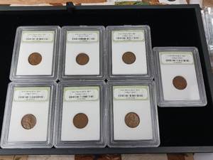 lot 371 image: International Numismatic Bureau � 6 total Wheat Pennies San Francisco Mint � in cases - mixed years � Tax Exempt Constitutional Currency