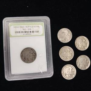 lot 374 image: Lot of 6 Coins � Buffalo Head Nickels � Mixed Years � Tax Exempt