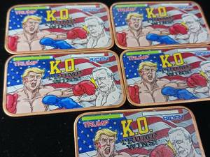 lot 354 image: 5 Bars total - 1 oz Colorized Trump Biden Copper Bar KO TRUMP WINS Boxing. Awesome Bars