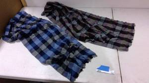 lot 155 image: 2-Chelsey 2 Scarves blue and grey plaid and Purple and grey 69
