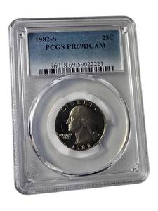 lot 26 image: 1982-S 25-Cent Quarter, graded PR69DCAM by PCGS.