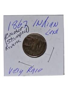 lot 31 image: 1867 Indian Head Penny with Reverse Counterstamp - A Super Rare Find