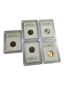 lot 57 image: Five Exquisite Uncirculated Coins Encased in International Numismatic Bureau Holders