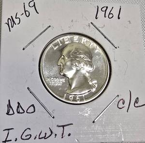 lot 74 image: 1961 George Washington Quarter - MS-69, DDO,  I.G.W.T ,CC