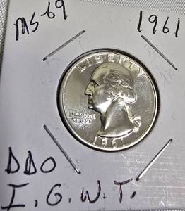lot 76 image: 1961 George Washington Quarter - MS-69, DDO,  I.G.W.T