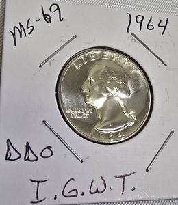 lot 81 image: 1957 George Washington Quarter - MS-69 grade, DDO, I.G.W.T