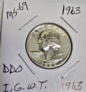 lot 83 image: 1963  George Washington Quarter - MS-69 grade, DDO, I.G.W.T