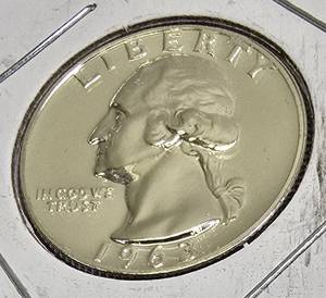 lot 84 image: 1963 George Washington Quarter - MS-69 grade, DDO, I.G.W.T