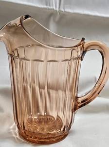 lot 523 image: Vintage PINK DEPRESSION GLASS Hocking Glass Pitcher 1934-36 and Etched Serving Bowl