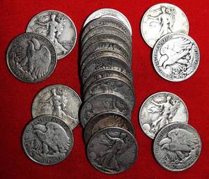 lot 575 image: Twenty (20) 90% Liberty Walking Half Dollars