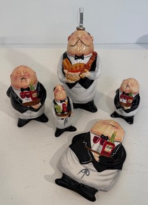 lot 19 image: T Flickinger Dinner is Served Butler Waiter Motif - 5 pc set