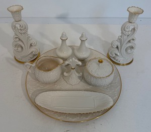 lot 60 image: Vintage Lenox Serving Pieces including Candle Sticks