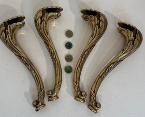 lot 51 image: HEAVY Vintage Hollywood Regency PE Guerin Brass Table Leg Set w Mounting Hardware