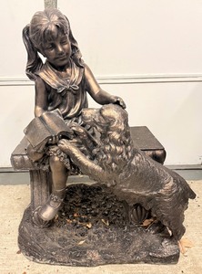 lot 57 image: Life-Size Gird and Dog Faux Bronze  Resin Garden Statue