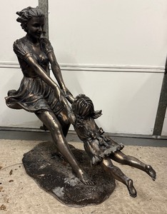 lot 58 image: LARGE Mother &amp Child Faux Bronze  Resin Garden Statue