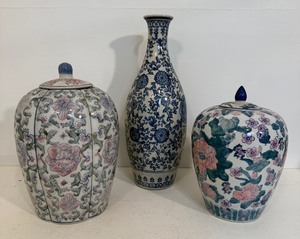 lot 63 image: Lot of Contemporary China Decorative Vessels  Jars