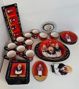 lot 66 image: Lot of NEW  Unsused Uppity Waiter Fat Chef Serving Pieces, Plates &amp Cups