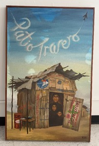 lot 77 image: OUTSTANDING Midcentury Political Statement Painting Patio Trasero (Backyard) Signed Sanchezarias