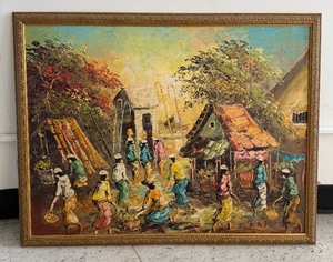 lot 80 image: Mid Century Oil Painting Ladies Working D. Erik