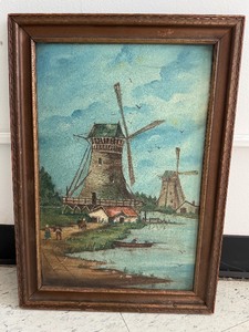 lot 85 image: Antique Dutch Windmill Painting