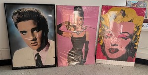 lot 89 image: Vintage 2007 Group of 3 POP ICON Posters - Marilyn Monroe, Elvis, Audrey Hepburn