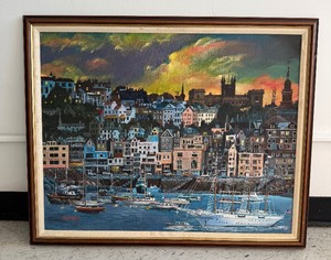 lot 94 image: Vintage Signed TANFIELD Nautical US City Scape
