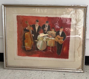 lot 99 image: Mid Century Tony Agostini Cubist Style Print Signed Numbered The Band (As Seen)