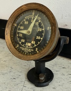 lot 6 image: Vintage Brass Fisher-Pierce Boat Nautical Miles  Speedometer
