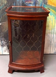 lot 36 image: Wood Wine Cabinet with Glass Door and Serving Tray
